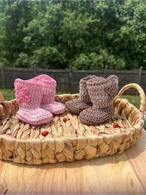 Handmade Crochet Baby Cow Boy Booties - Brown